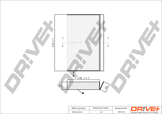 Filtre, air de l'habitacle Dr!ve+ DP1110.12.0165