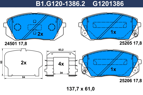 Kit de plaquettes de frein, frein à disque GALFER B1.G120-1386.2