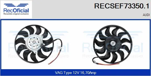 Ventilateur, refroidissement du moteur RECOFICIAL RECSEF73350.1