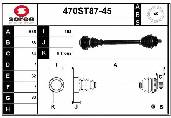 Arbre de transmission STARTCAR 470ST87-45