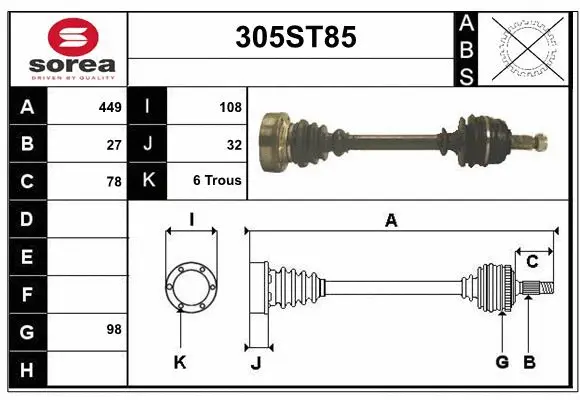 Arbre de transmission STARTCAR 305ST85