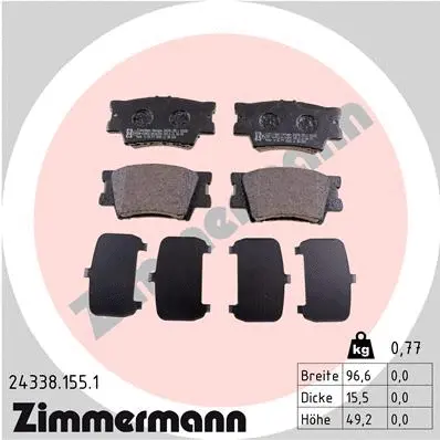 Kit de plaquettes de frein, frein à disque ZIMMERMANN 24338.155.1