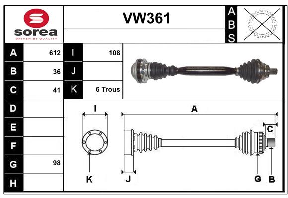 Arbre de transmission SERA VW361