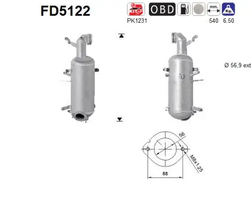 Filtre à particules / à suie, échappement AS FD5122
