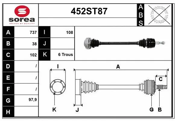 Arbre de transmission STARTCAR 452ST87