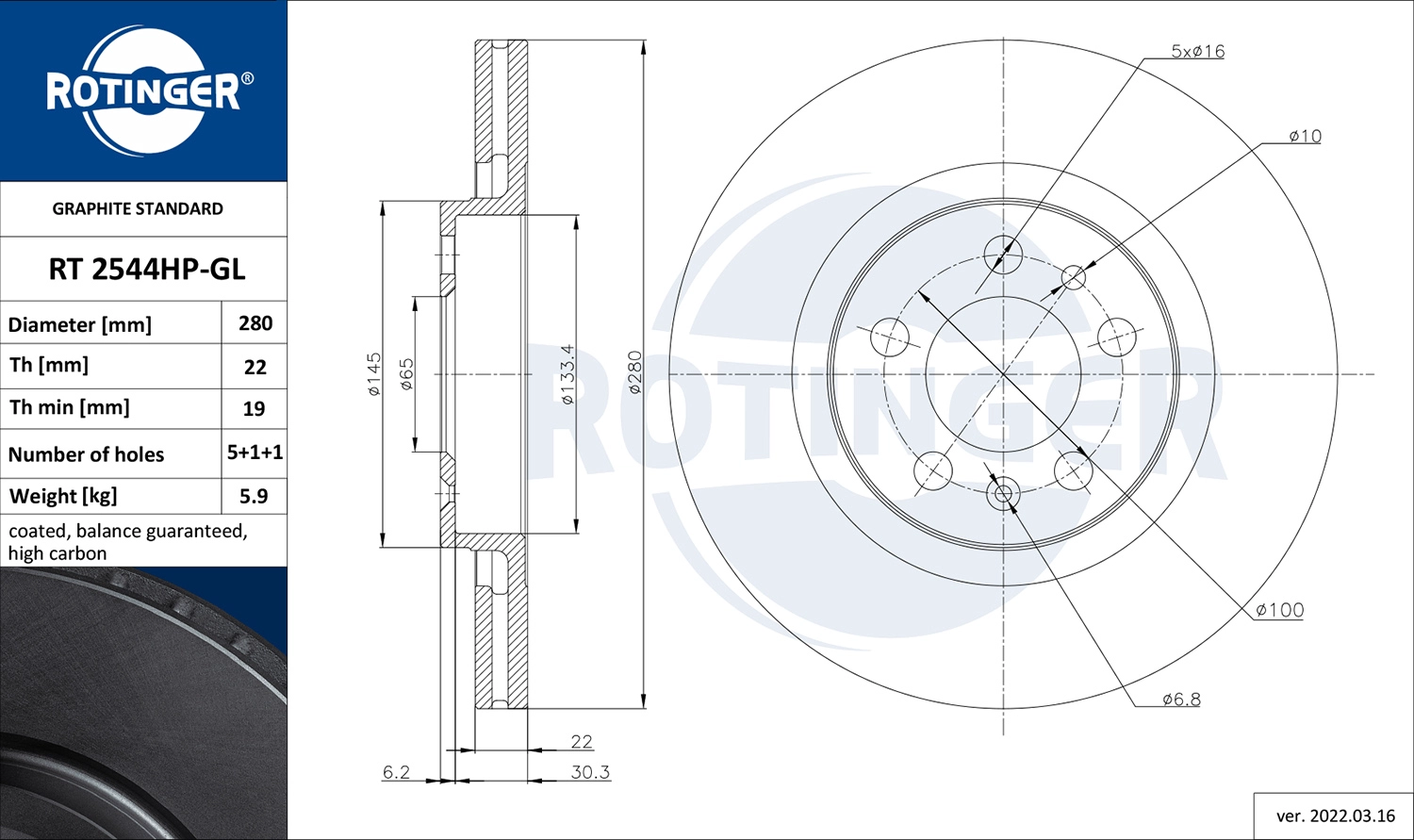 Disque de frein ROTINGER RT 2544HP-GL