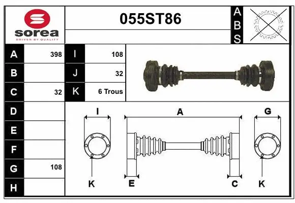 Arbre de transmission STARTCAR 055ST86