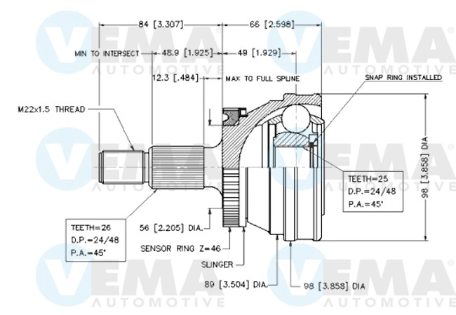 Jeu de joints, arbre de transmission VEMA 18416