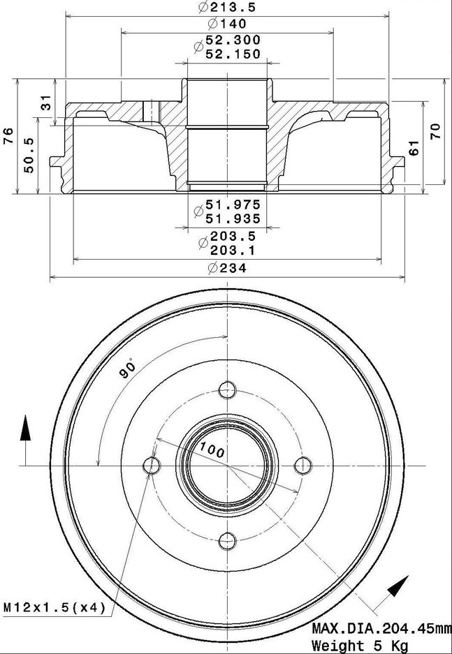 Tambour de frein VILLAR 627.0287