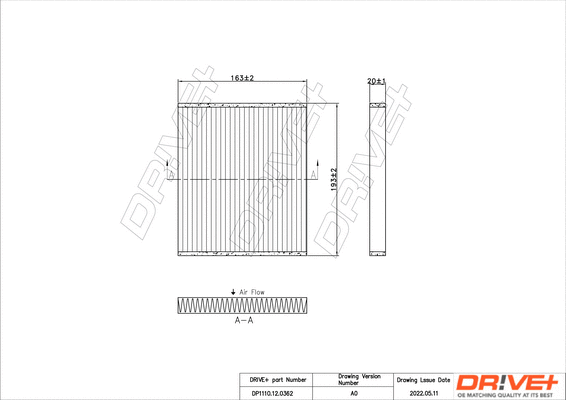 Filtre, air de l'habitacle Dr!ve+ DP1110.12.0362