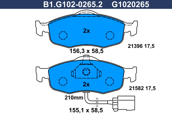 Kit de plaquettes de frein, frein à disque GALFER B1.G102-0265.2
