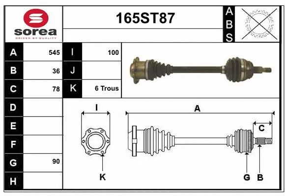 Arbre de transmission STARTCAR 165ST87