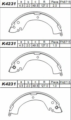 Jeu de mâchoires de frein ASIMCO K4231