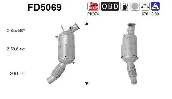 Filtre à particules / à suie, échappement AS FD5069
