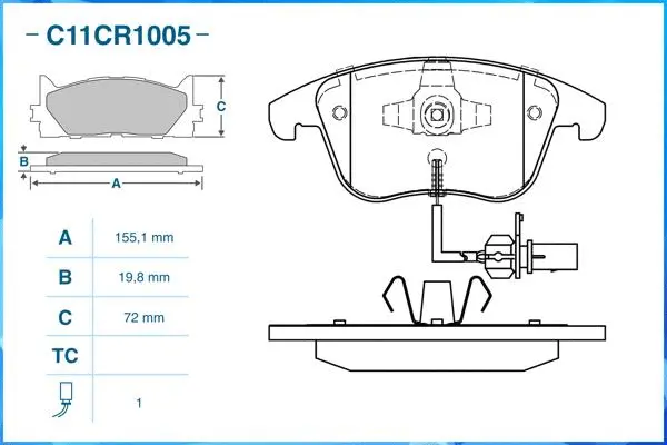Kit de plaquettes de frein, frein à disque CWORKS C11CR1005