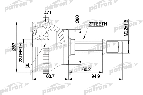 Jeu de joints, arbre de transmission PATRON PCV1617AR