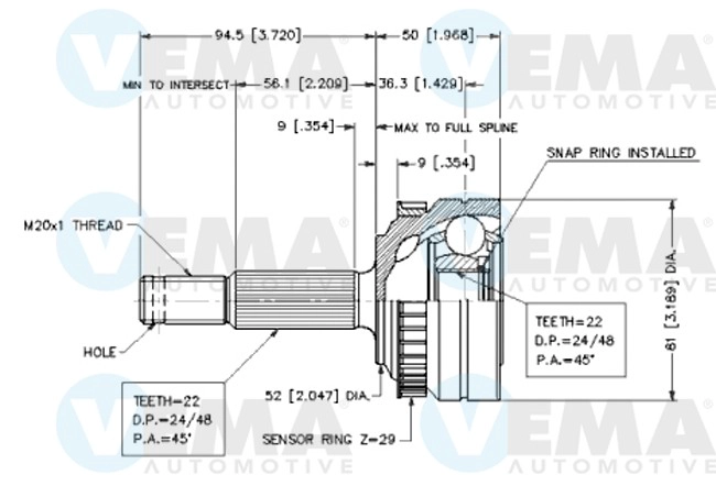 Jeu de joints, arbre de transmission VEMA 18624
