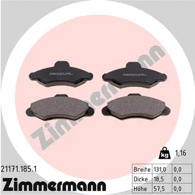 Kit de plaquettes de frein, frein à disque ZIMMERMANN 21171.185.1