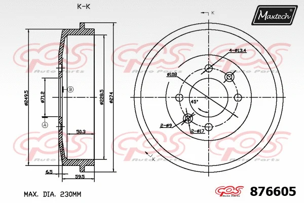 Tambour de frein MAXTECH 876605