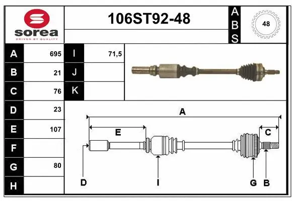 Arbre de transmission STARTCAR 106ST92-48