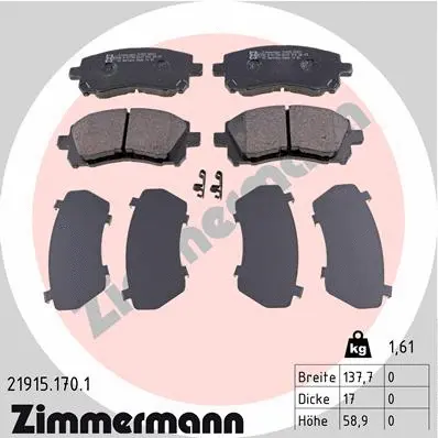 Kit de plaquettes de frein, frein à disque ZIMMERMANN 21915.170.1