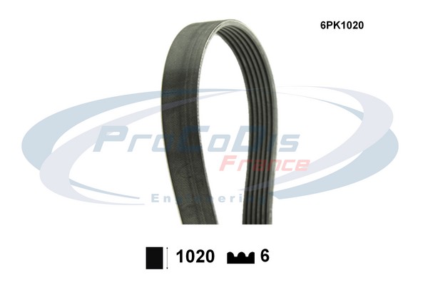 Courroie trapézoïdale à nervures PROCODIS FRANCE 6PK1020