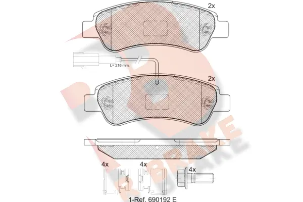 Kit de plaquettes de frein, frein à disque R BRAKE RB1804-203