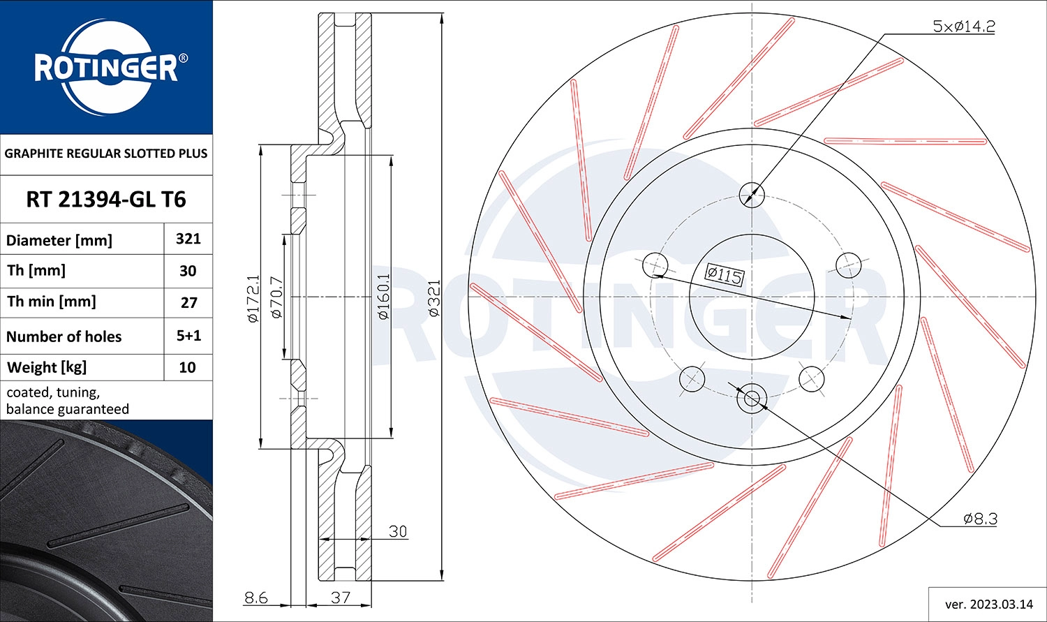 Disque de frein ROTINGER RT 21394-GL T6