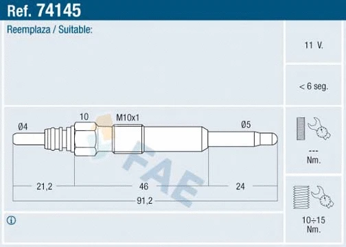 Bougie de préchauffage FAE 74145
