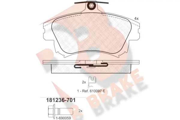 Kit de plaquettes de frein, frein à disque R BRAKE RB1236-701
