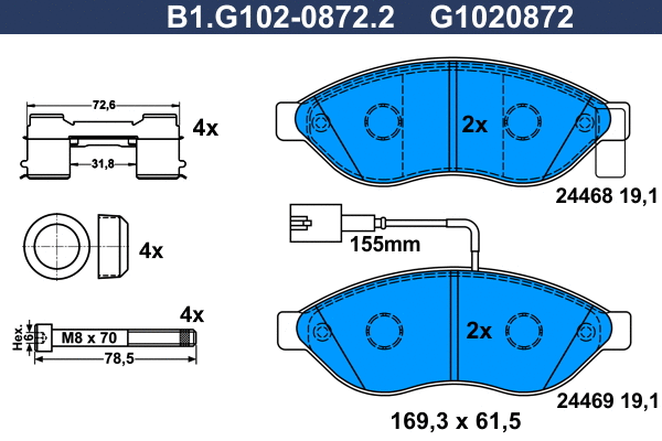 Kit de plaquettes de frein, frein à disque GALFER B1.G102-0872.2