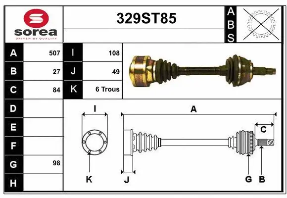 Arbre de transmission STARTCAR 329ST85