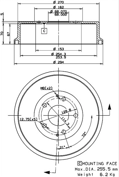 Tambour de frein VILLAR 627.0260