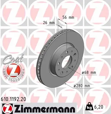 Disque de frein ZIMMERMANN 610.1192.20