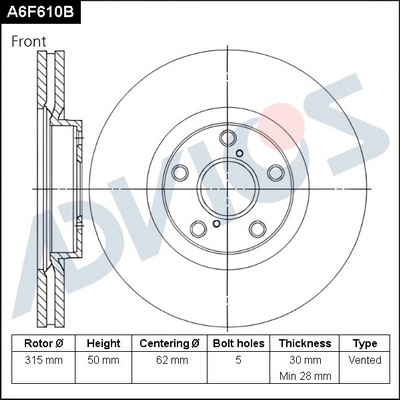 Disque de frein ADVICS A6F610B