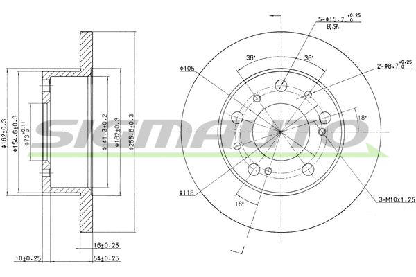 Disque de frein SIGMAUTO DBA063S