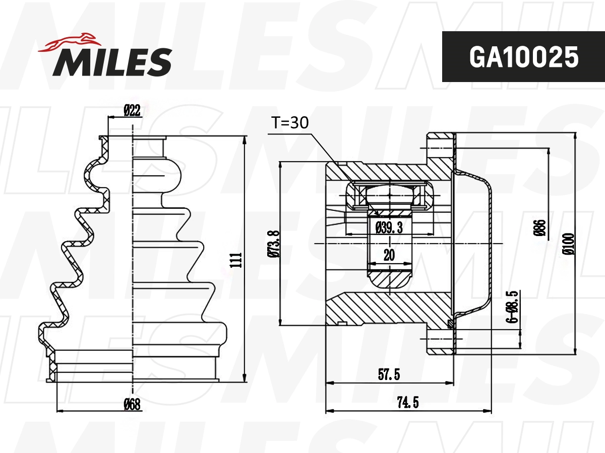 Jeu de joints, arbre de transmission MILES GA10025