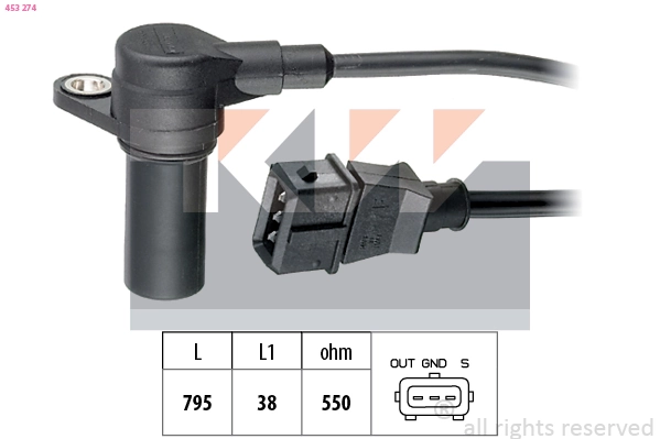 Capteur, vitesse de rotation du moteur KW 453 274