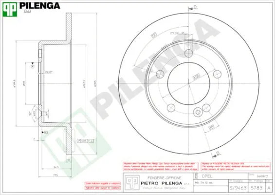 Disque de frein PILENGA 5783