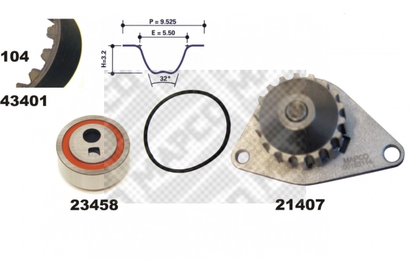 Pompe à eau + kit de courroie crantée MAPCO 41401/1