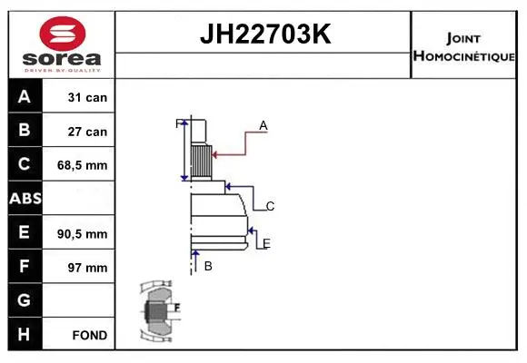 Jeu de joints, arbre de transmission SNRA JH22703K