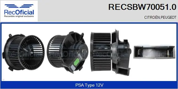 Pulseur d'air habitacle RECOFICIAL RECSBW70051.0