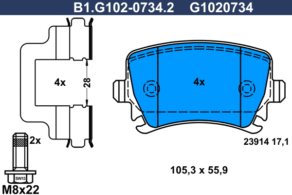 Kit de plaquettes de frein, frein à disque GALFER B1.G102-0734.2