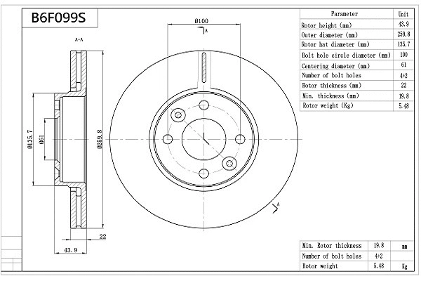 Disque de frein AISIN B6F099S