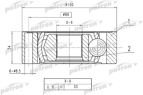 Jeu de joints, arbre de transmission PATRON PCV1787