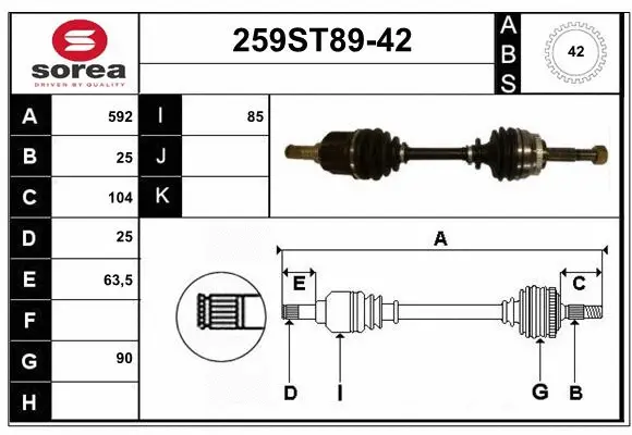 Arbre de transmission STARTCAR 259ST89-42
