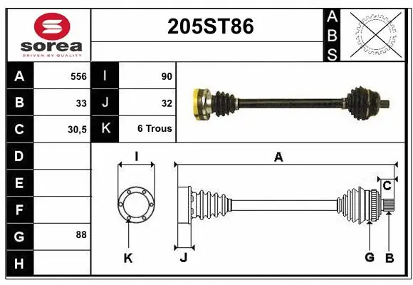 Arbre de transmission STARTCAR 205ST86
