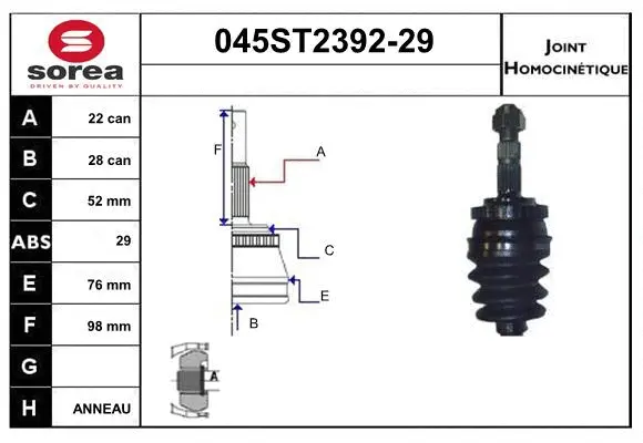 Jeu de joints, arbre de transmission STARTCAR 045ST2392-29