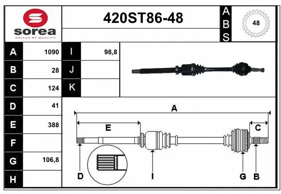 Arbre de transmission STARTCAR 420ST86-48