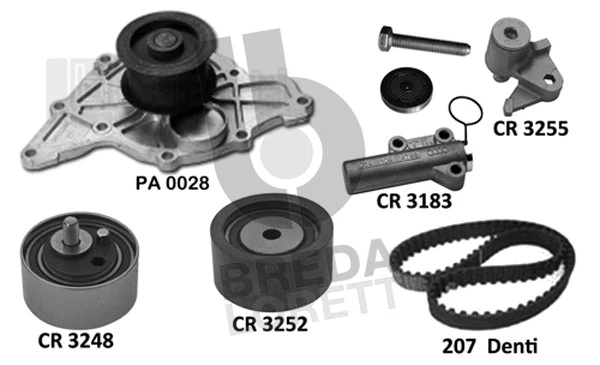 Pompe à eau + kit de courroie crantée BREDA LORETT KPA0670A